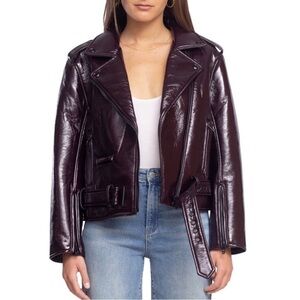 NWT BLANKNYC Women’s Shiny Crinkle Faux Leather Moto Jacket